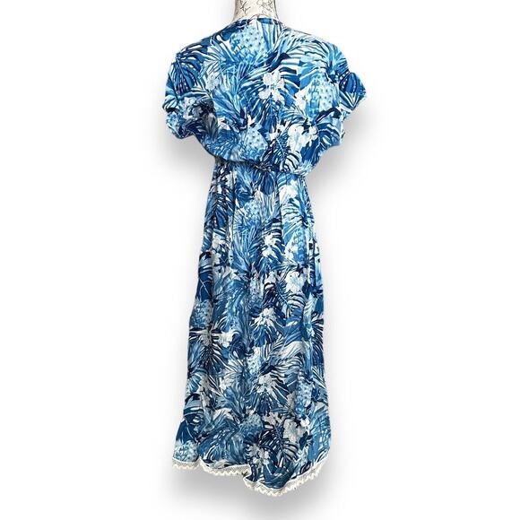New America & Beyond Blue Floral Print Maxi Dress Swim Cover up Small MSRP $89 - Picture 2 of 4